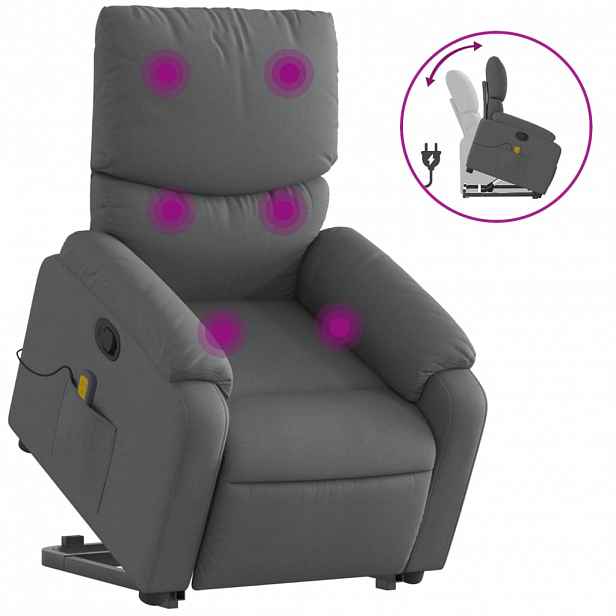 vidaXL Zvedací masážní polohovací křeslo tmavě šedé textil