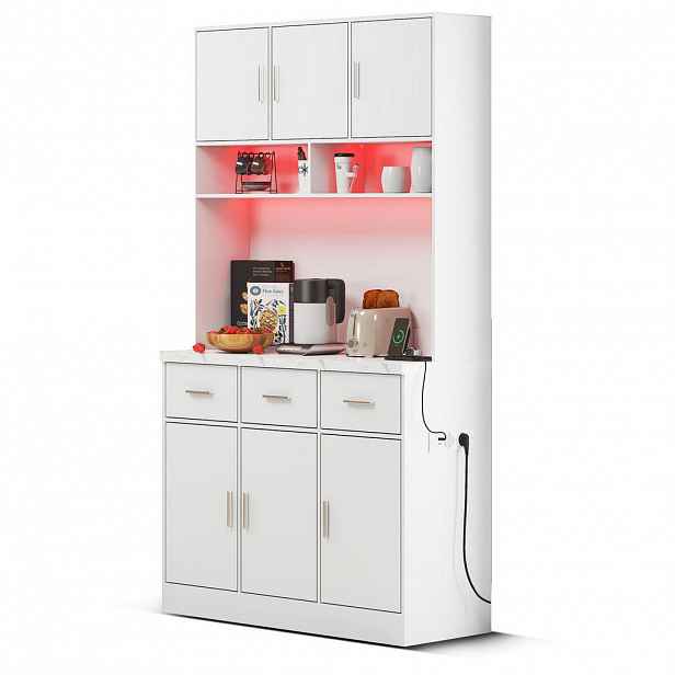Modfu KUCHYŇSKÁ skříňka z MDF 100x40x180 cm bílá s LED osvětlením, USB zásuvkami a velkým úložným prostorem