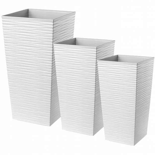 Set 3x Květináč Zahradní Květináč S Vložkou Bílý
