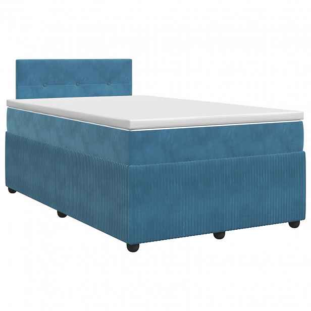 vidaXL Postel boxspring s matrací s čelo Modrá 120 x 190 cm Samet