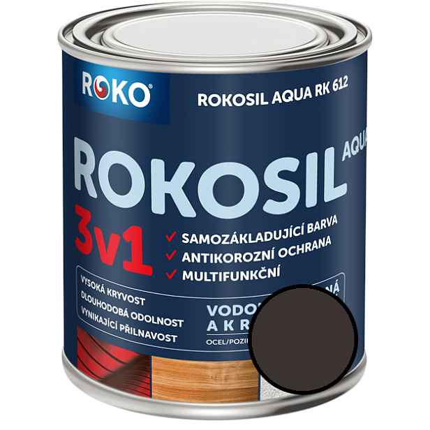 Barva samozákladující Rokosil Aqua 3v1 RK 612 2880 hnědá tmavá, 3 l