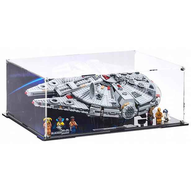 Horizontální vitrína s pozadím Blacked Brick pro Lego 75257 Star Wars Sokol