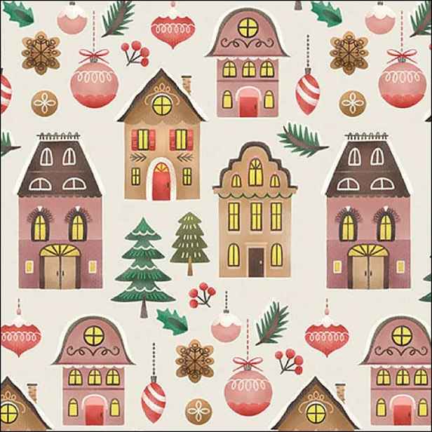 Krémové papírové ubrousky domečky Christmas - 33*33 cm (20ks) Ostatní