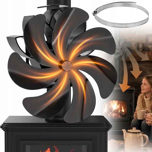 Termoelektrický Krbový Ventilátor Napájený Teplem, Větráček, 7 Lopatek