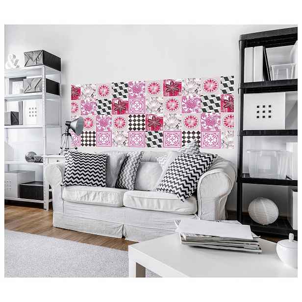 Vliesová fototapeta Šachovnice růžová Geometrický květ 250x104 lepidlo