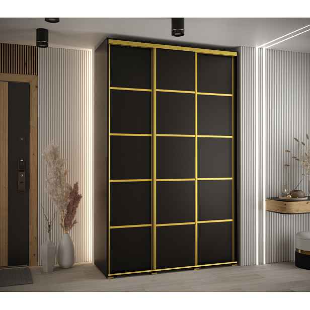 Šatní skříň YVONA 4 - 150/45 cm, černá / zlatá