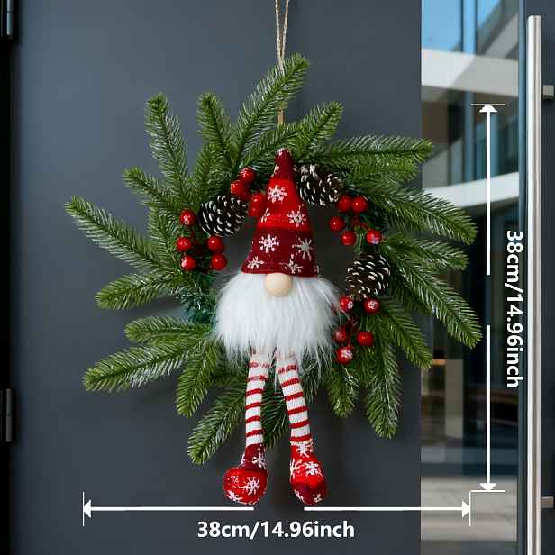 TEMU Vánoční nástěnná dekorace, 40X38 cm ozdoba s dlouhými , šiškou a bobulemi na dveře, vánoční stromek, krbovou římsu