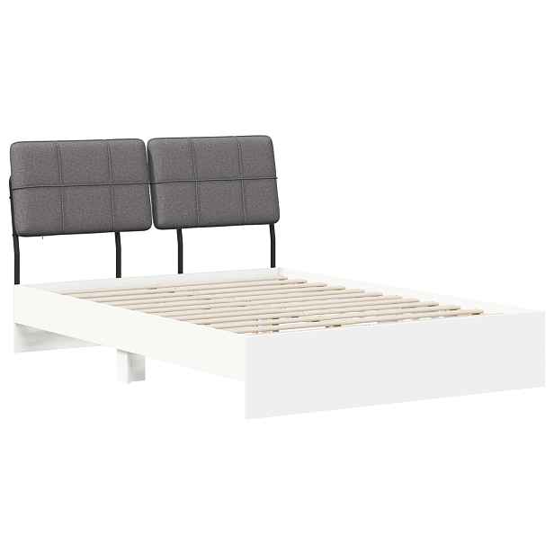 vidaXL Dvoulůžková postel s čelem Bílá a světlá šedá 120 x 190 cm