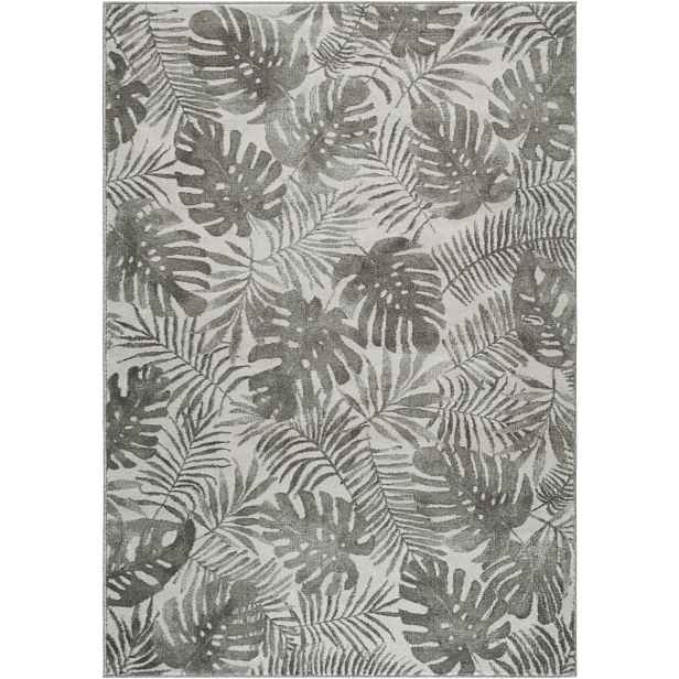 Koberec zeleno krémový, moderní s měkkým vlasem, list monstera 80x150 cm