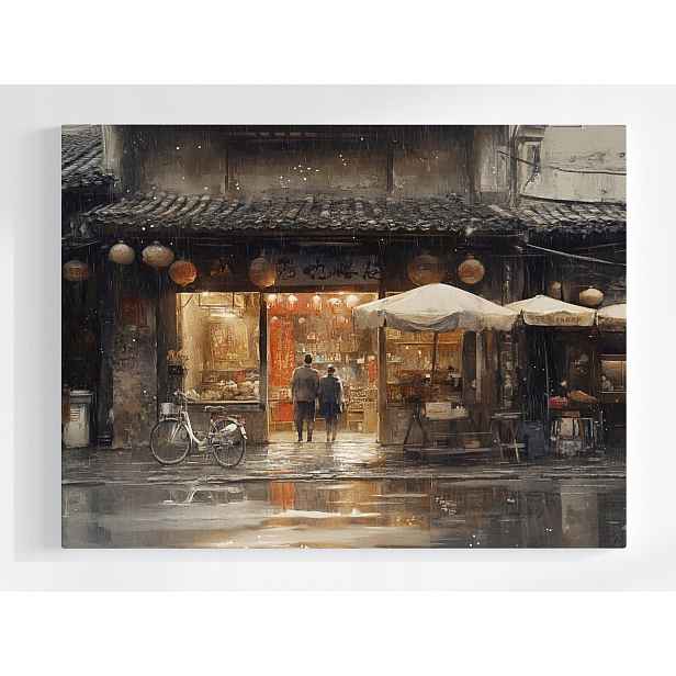 Obraz Na Plátně Canvas Krajina Město Asie Čína Ulice Obchod Déšť 80x60