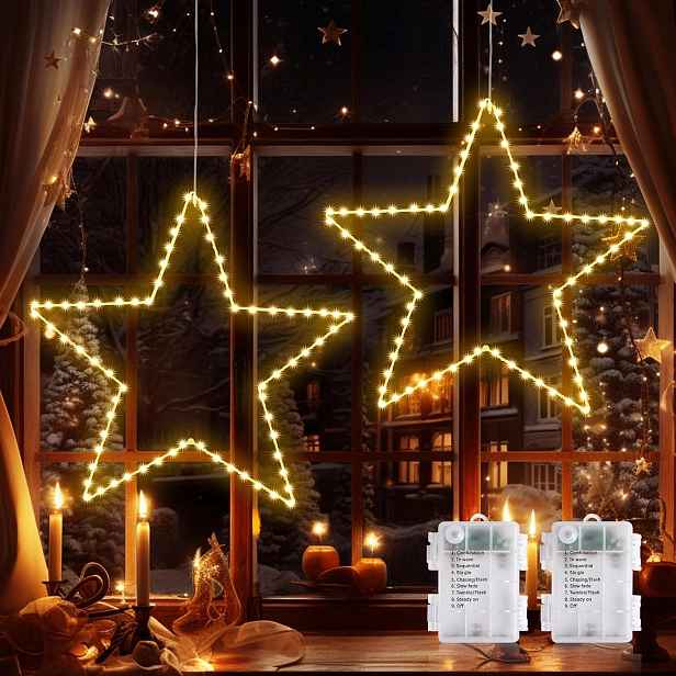 Okenní Lampy Vánoční Hvězdy 50 CM Led 8 Režimů Časovač Skládací Teplo