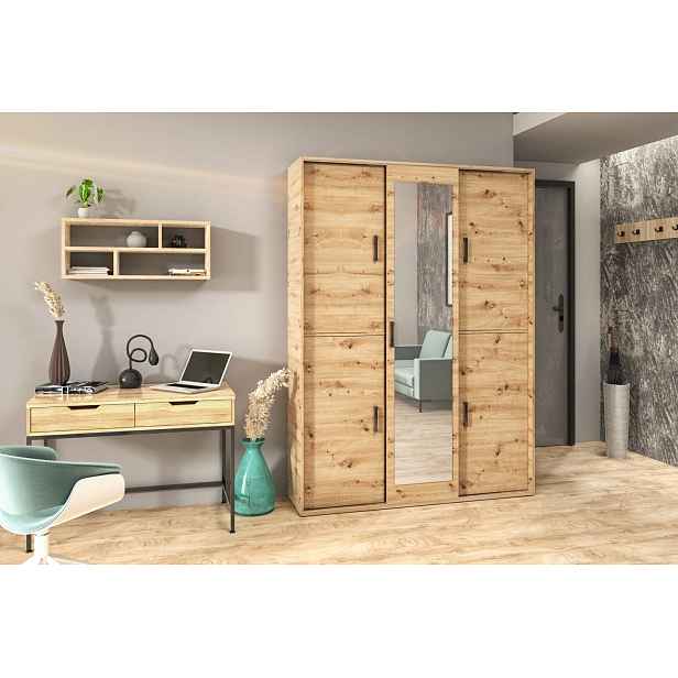 Prostorná šatní skříň se zrcadlem 150 cm AUREVIA - dub artisan