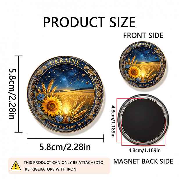 TEMU 1ks 2D Plochý UKRAJINA Pod Stejnou Oblohou Odolný Kulatý Magnet na Lednici Multifunkční Dekorativní Magnet na Lednici pro Upevnění Fotografií a