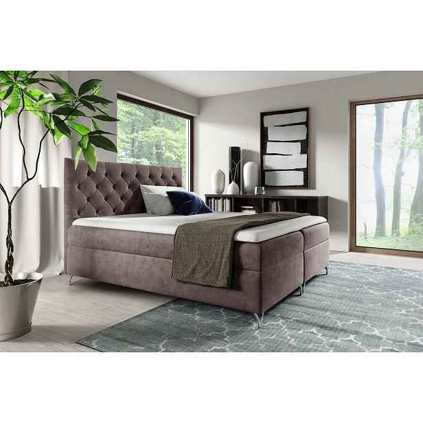 Boxspringová postel SHANNON - 200x200, starorůžová + topper ZDARMA