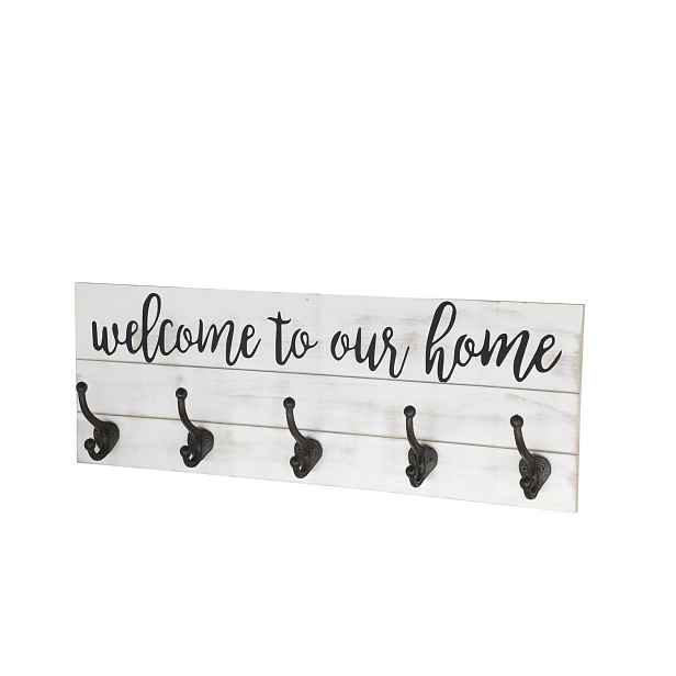 Krémový antik nástěnný věšák s háčky Welcome - 70*8*25 cm Chic Antique