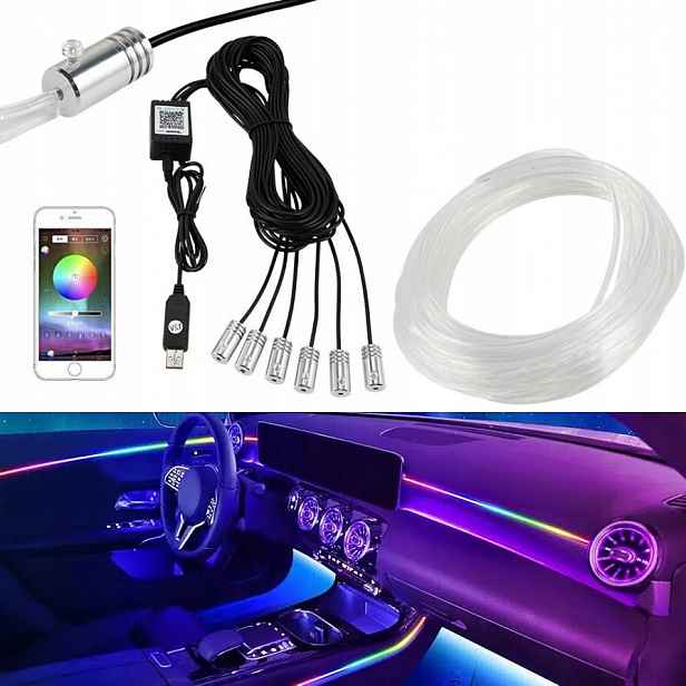 Světlovod Ambient Light Led Rgb Osvětlení Interiéru Auta 8 M Sada