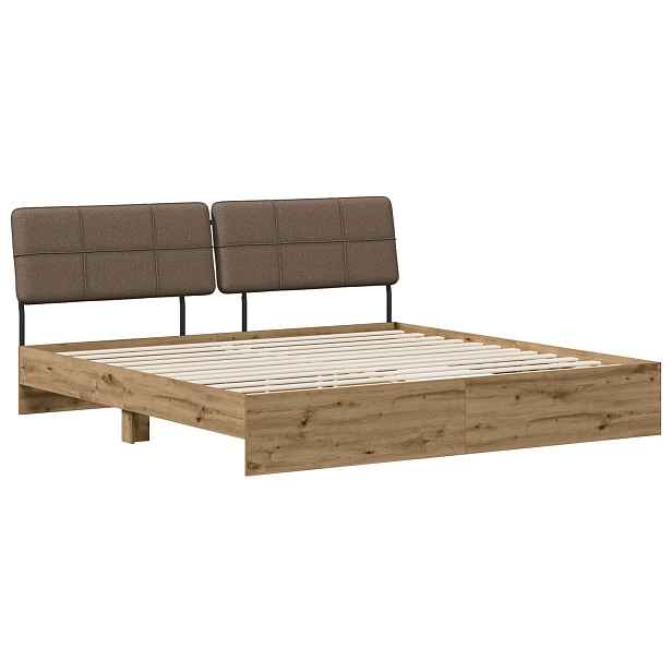 vidaXL Dvoulůžková postel s čelem dub artisan a taupe 200 x 200 cm