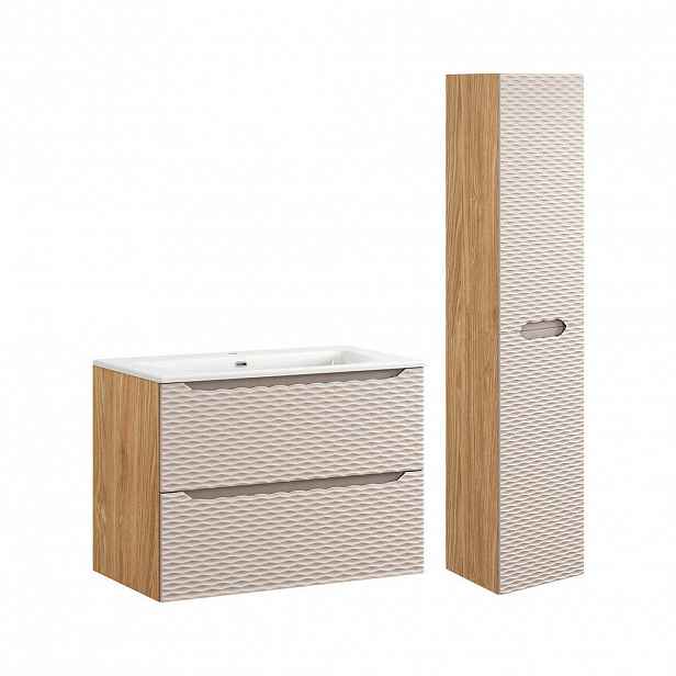 Petits-meubles KOUPELNOVÝ NÁBYTEK 80cm Elora 2er-Set Béžová a dřevo