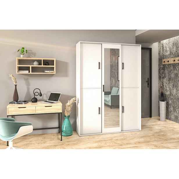 Prostorná šatní skříň se zrcadlem 150 cm AUREVIA - bílá
