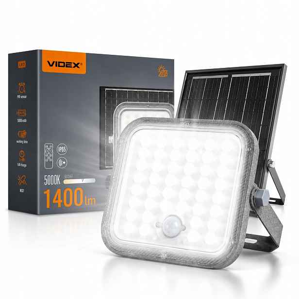 Solární Lampa se senzorem 20W 1400lm 5000K 90° IP65 IK07