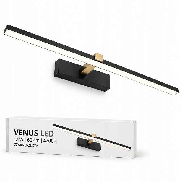 Venus 60 cm 12W Led nástěnné svítidlo černo-zlaté pro zrcadlo 840lm 4200K IP44 nástěnné