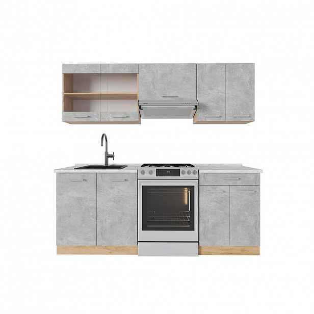 Vicco KUCHYŇSKÝ KOUT R-Line Beton/zlatý dub 200 cm , PD Mramor