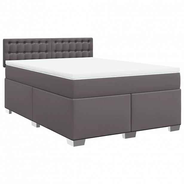 vidaXL Box spring postel s matrací šedá 140 x 190 cm umělá kůže