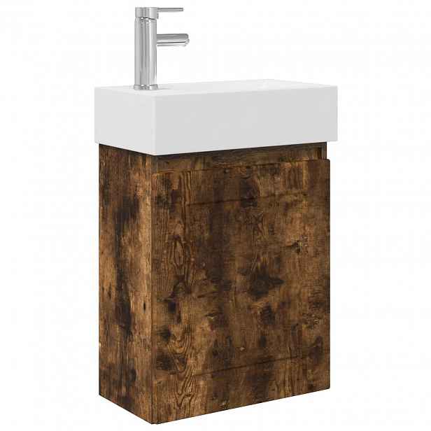 vidaXL Koupelnová skříňka s baterií Kouřový dub 45,5 x 22,5 x 84 cm