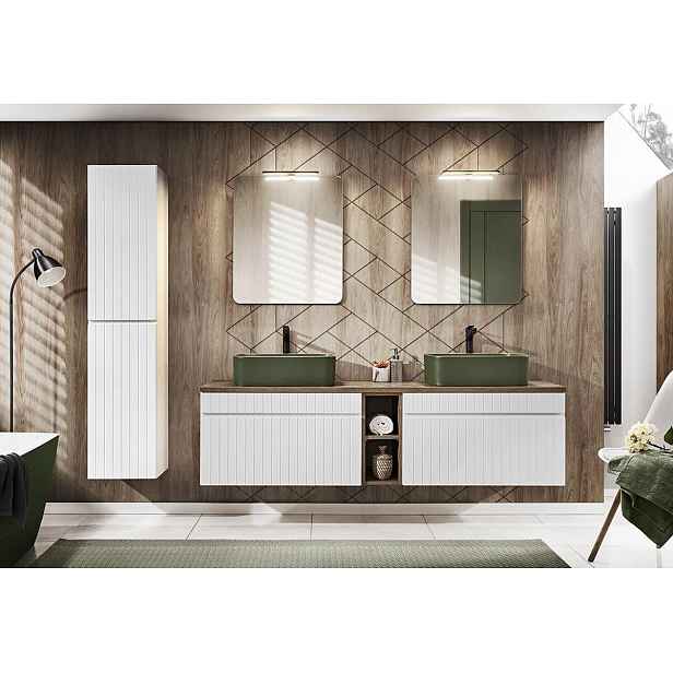 Comad Koupelnová sestava Iconic s deskou, umyvadly, skříňkami a zrcadlem 180 cm bílá/dub santa fe vintage