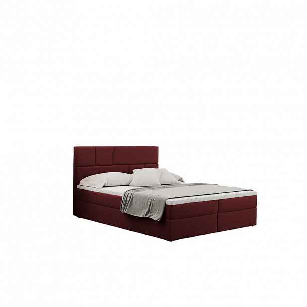 Kaiser Möbel KONTINENTÁLNÍ POSTEL s úložným prostorem a matrací BALI tkanina Mat Velvet Vínová 200x200 cm H2-Pocket