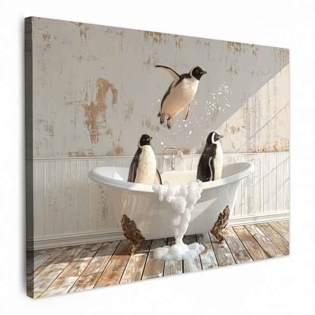 MuchoWow OBRAZ NA PLÁTNĚ Vintage - Tučňák - Vana - Pěna 80x60 cm
