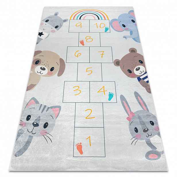 rugsX BAMBINO 43092 mycí kobereček Zvířata, poskok pro děti protiskluz - šedá / žlutý 120/170 cm