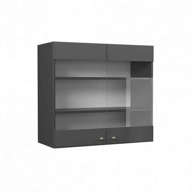 Vicco SKLENĚNÁ KUCHYŇSKÁ SKŘÍŇKA Fame-Line Anthrazit-Gold Landhaus 80 cm