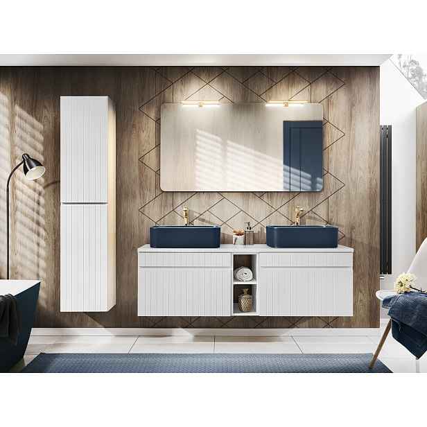 Comad Koupelnová sestava Iconic s deskou, umyvadly, zrcadlem a skříňkami 140 cm bílá