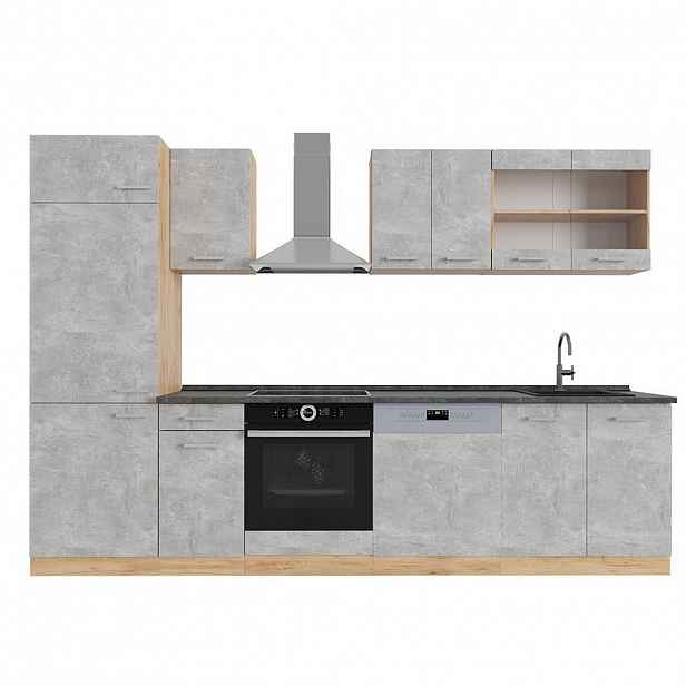 Vicco KUCHYŇSKÝ KOUT R-Line Beton/zlatý dub 300 cm , PD Antracit