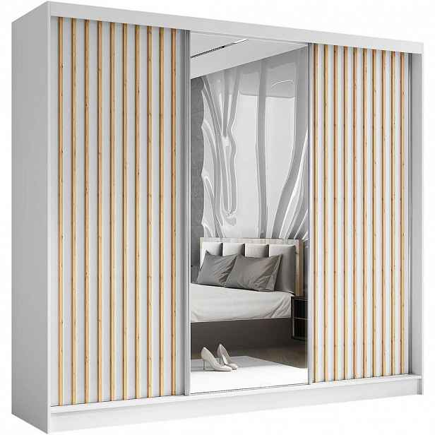 Beautysofa SKŘÍŇ s posuvnými dveřmi Helix 240/216/61 bílá + dub Artisan se zásuvkami