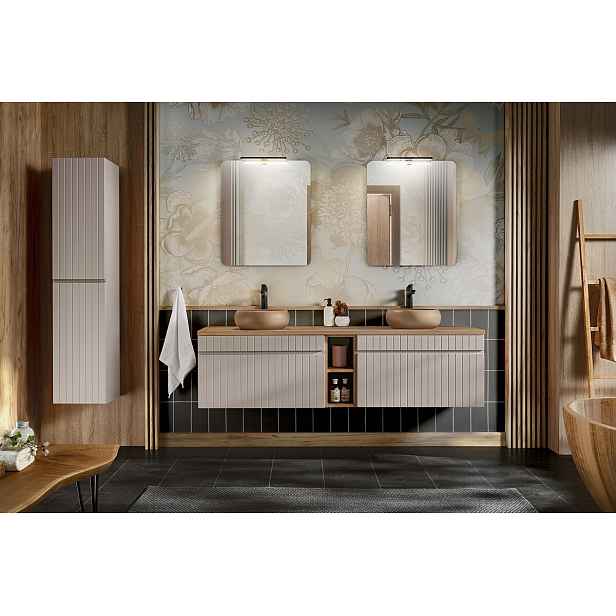 Comad Koupelnová sestava Iconic s deskou, umyvadly, zrcadly a skříňkami 180 cm kašmírová/dub coast evoke