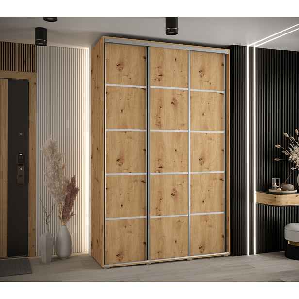 Šatní skříň YVONA 4 - 150/45 cm, dub artisan / stříbrná