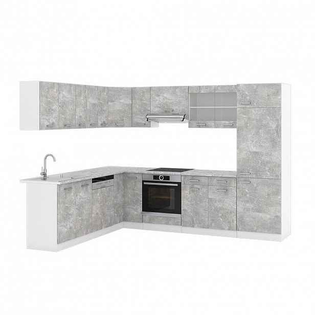 Vicco ROHOVÁ KUCHYŇ R-Line, Beton/Bílá, 287 x 227 cm s pracovní deskou
