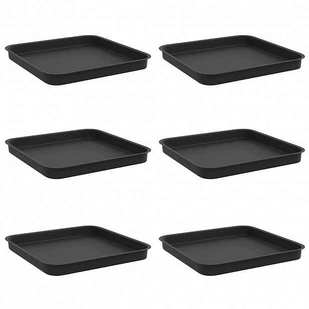 vidaXL Čtvercový květinový tác 6 ks Černá 21 x 21 x 2 cm Plast