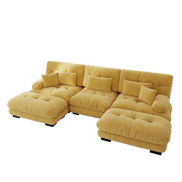 WISHDOR SEDACÍ SOUPRAVA Chenille Žlutá s otomanem