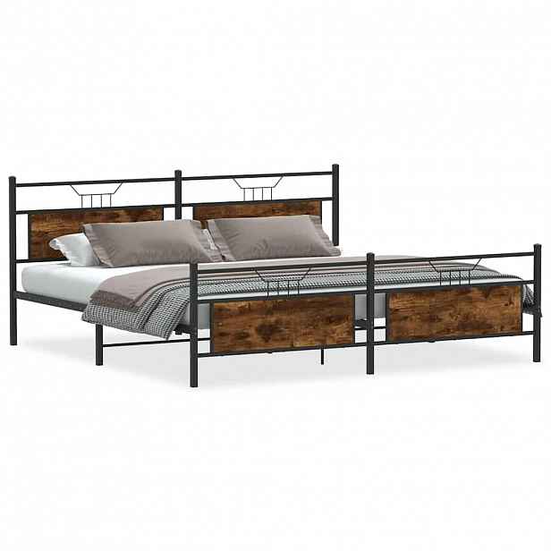 vidaXL Kovový rám postele bez matrace kouřový dub 193 x 203 cm