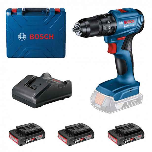 Bosch - 18V AKU vrtací šroubovák s příklepem, 3x aku 2,0 Ah GBA , nabíječka 0615990N1Z