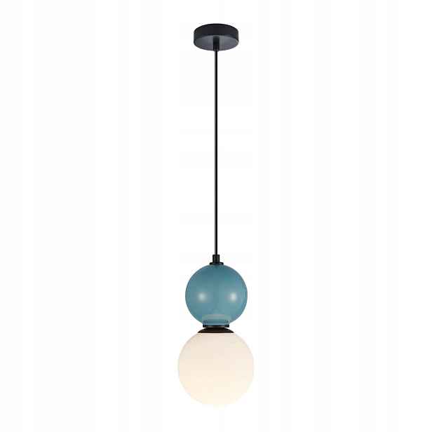 Závěsná lampa Italux Mastal černá modrá sklo E27 40W 1-bodová