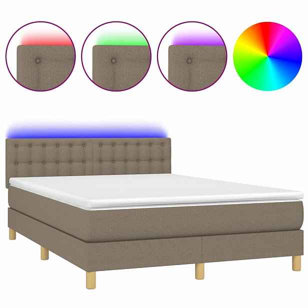 vidaXL Box spring postel s matrací a LED taupe 140x200 cm textil