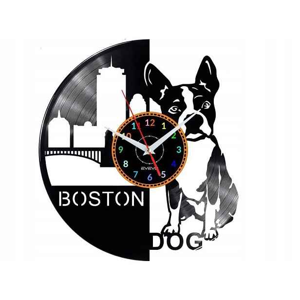 Boston Dog Dekorativní Nástěnné Hodiny Moderní Vinylová Deska Na P