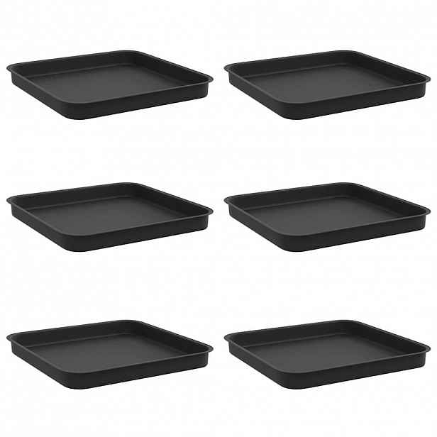 vidaXL Čtvercový květinový tác 6 ks Černá 25,5 x 25,5 x 2,5 cm Plast