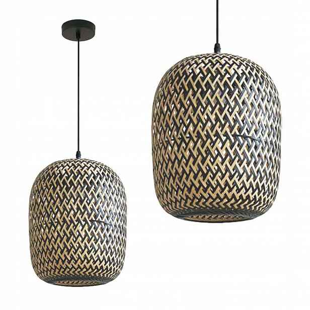 Bambusová lampa Boho Pletená přírodní černá Závěsná ažurová