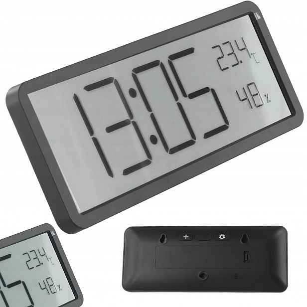 Hodiny Digitální Nástěnný LCD budík Černý Datum Teplota Bedee
