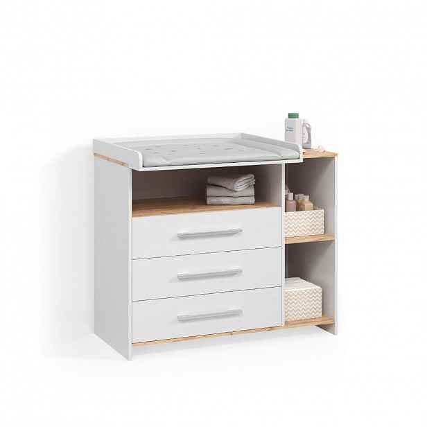 Livinity® PŘEBALOVACÍ PULT Torino Bílý/zlatý dub se 3 zásuvkami